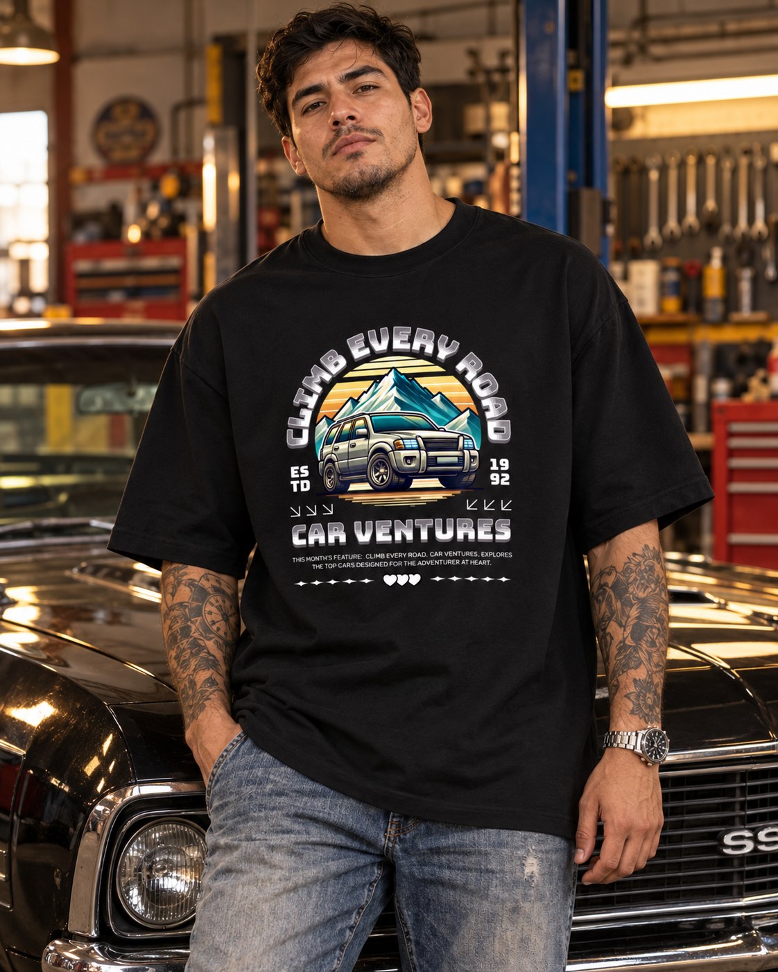Polera Oversize Car Ventures – foto con modelo (imagen referencial)