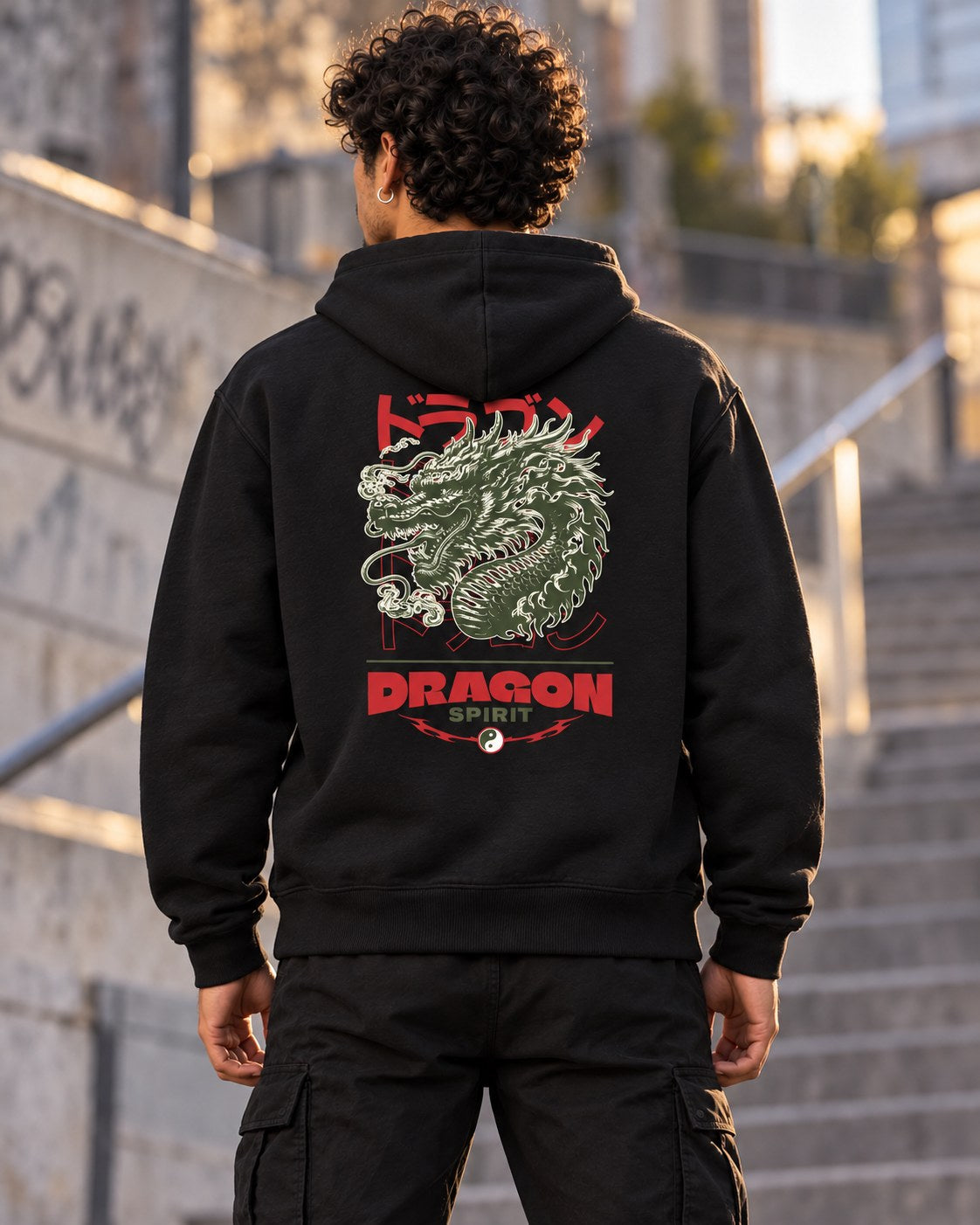 Polerón Japan Dragon Spirit – foto con modelo (espalda) (imagen referencial)