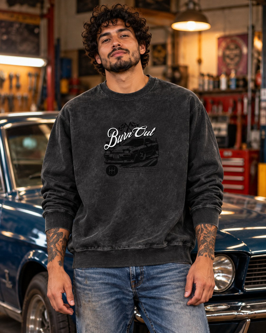 Polerón Polo Acid Wash Burn Out – foto con modelo (imagen referencial)