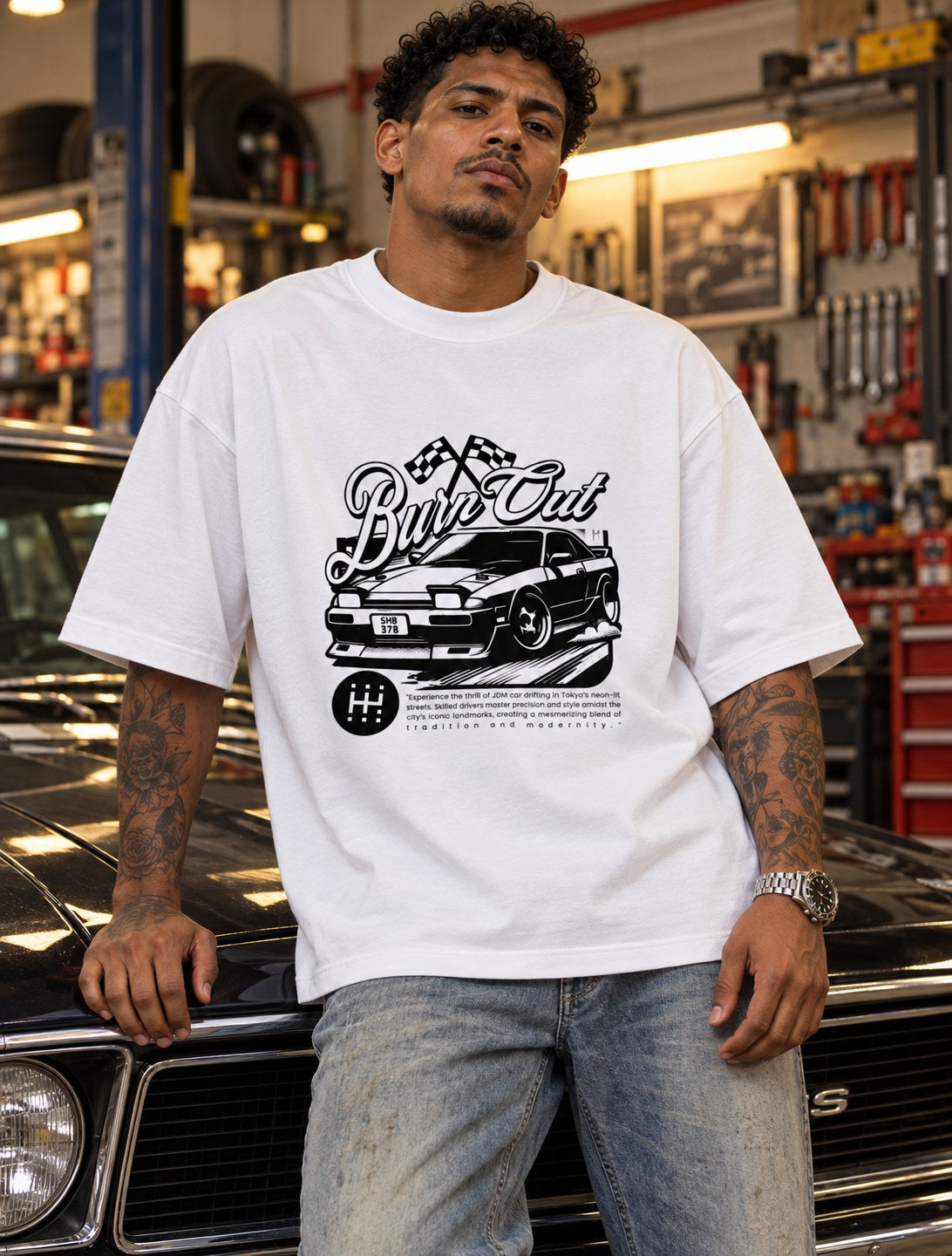 Polera Oversize Burn Out – foto con modelo (imagen referencial)