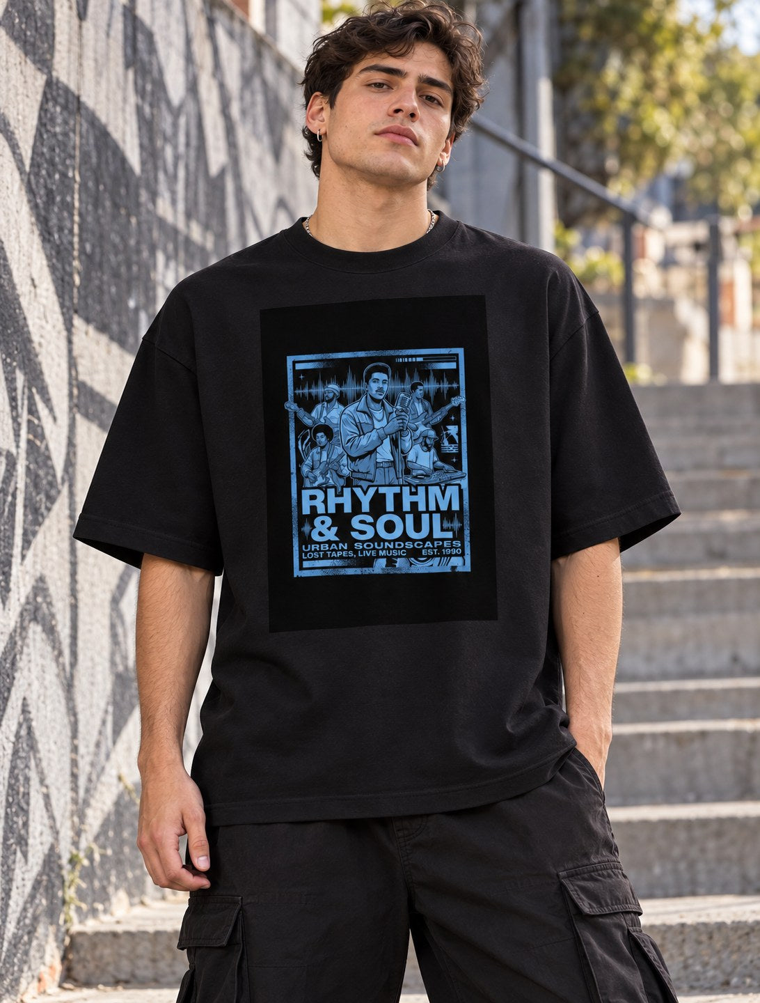 Polera Oversize Rhythm & Soul II – foto con modelo (imagen referencial)
