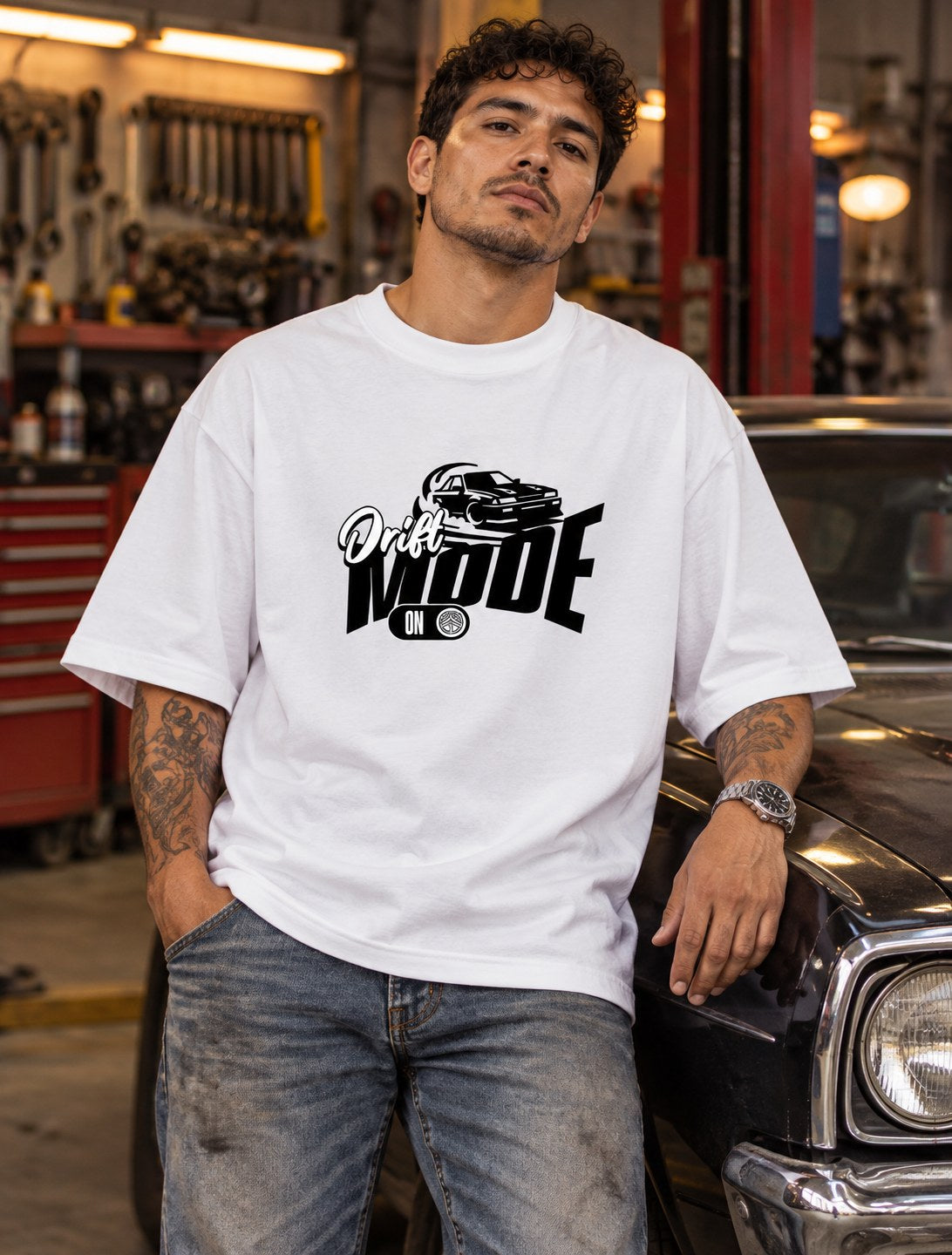 Polera Oversize Drift Mode – foto con modelo (imagen referencial)
