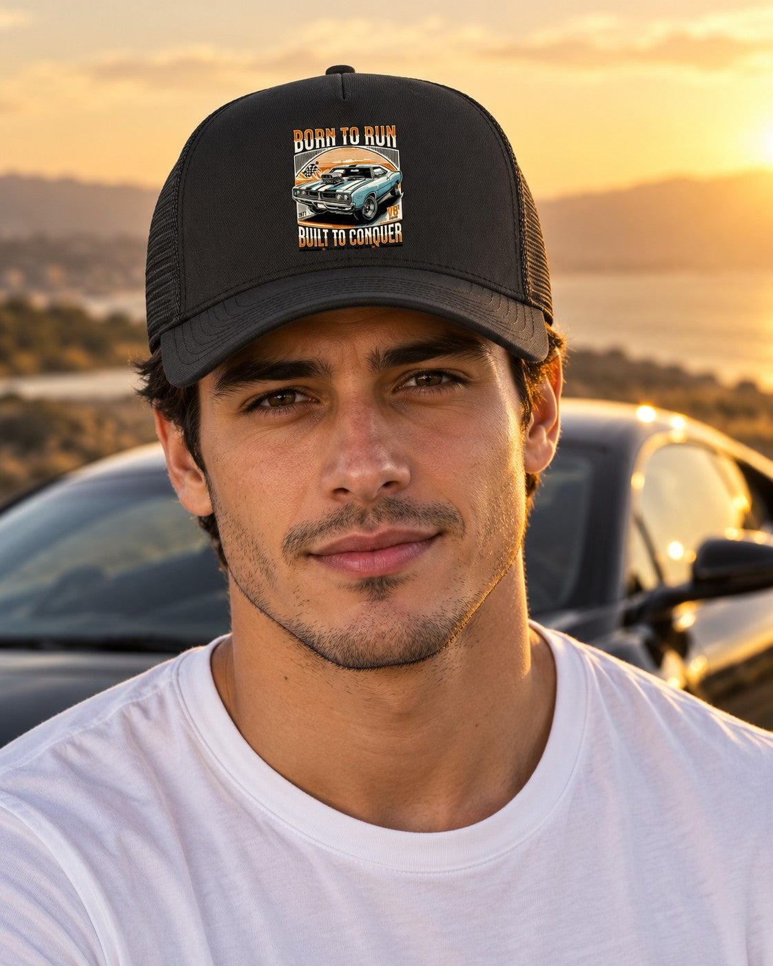 Gorra Born to Run – Negro, puesta (imagen referencial)