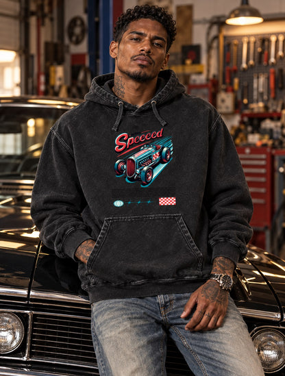 Polerón Canguro Acid Wash Born to Run – foto con modelo (imagen referencial)