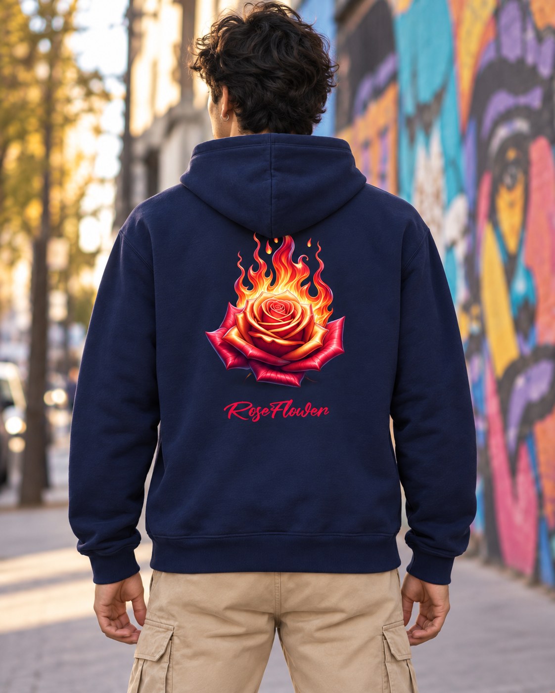 Polerón Streetwear Hoodie Rose – foto con modelo (espalda) (imagen referencial)