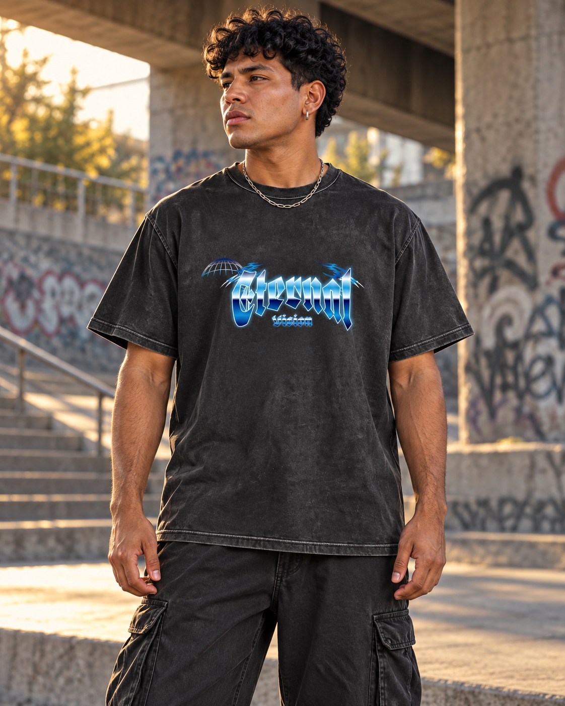 Polera Acid Wash Eternal Vision – foto con modelo (imagen referencial)