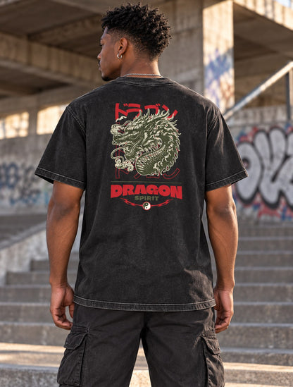 Polera Acid Wash Japan Dragon Spirit – foto con modelo (espalda) (imagen referencial)