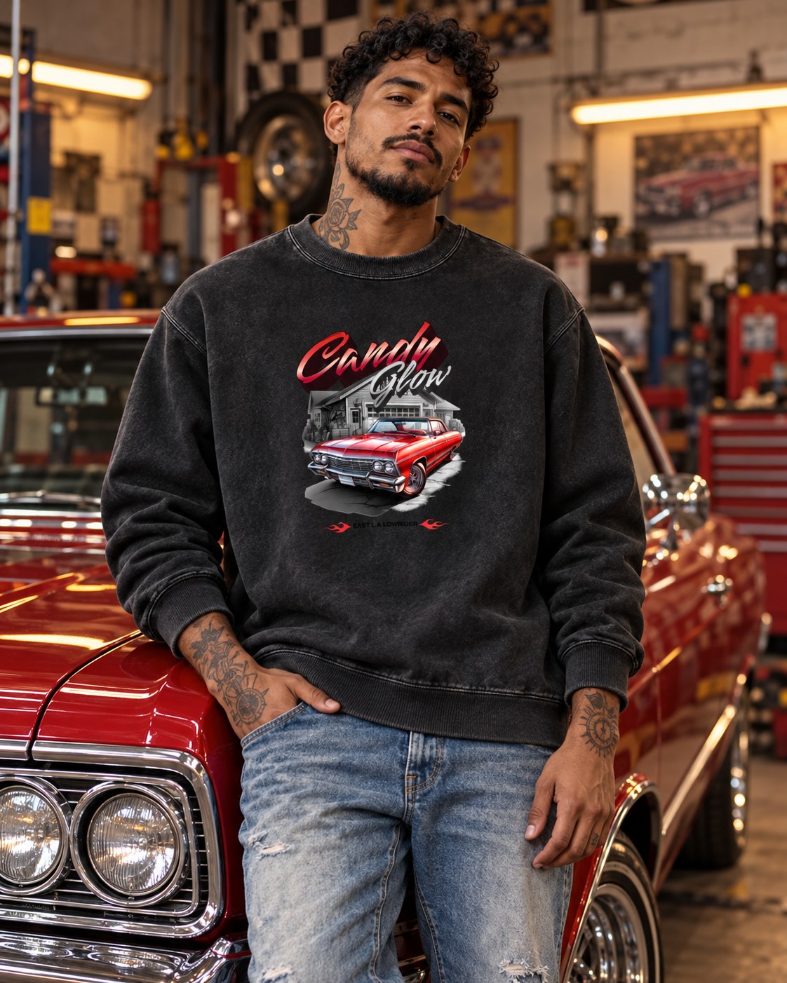 Polerón Polo Acid Wash Classic Car – foto con modelo (imagen referencial)
