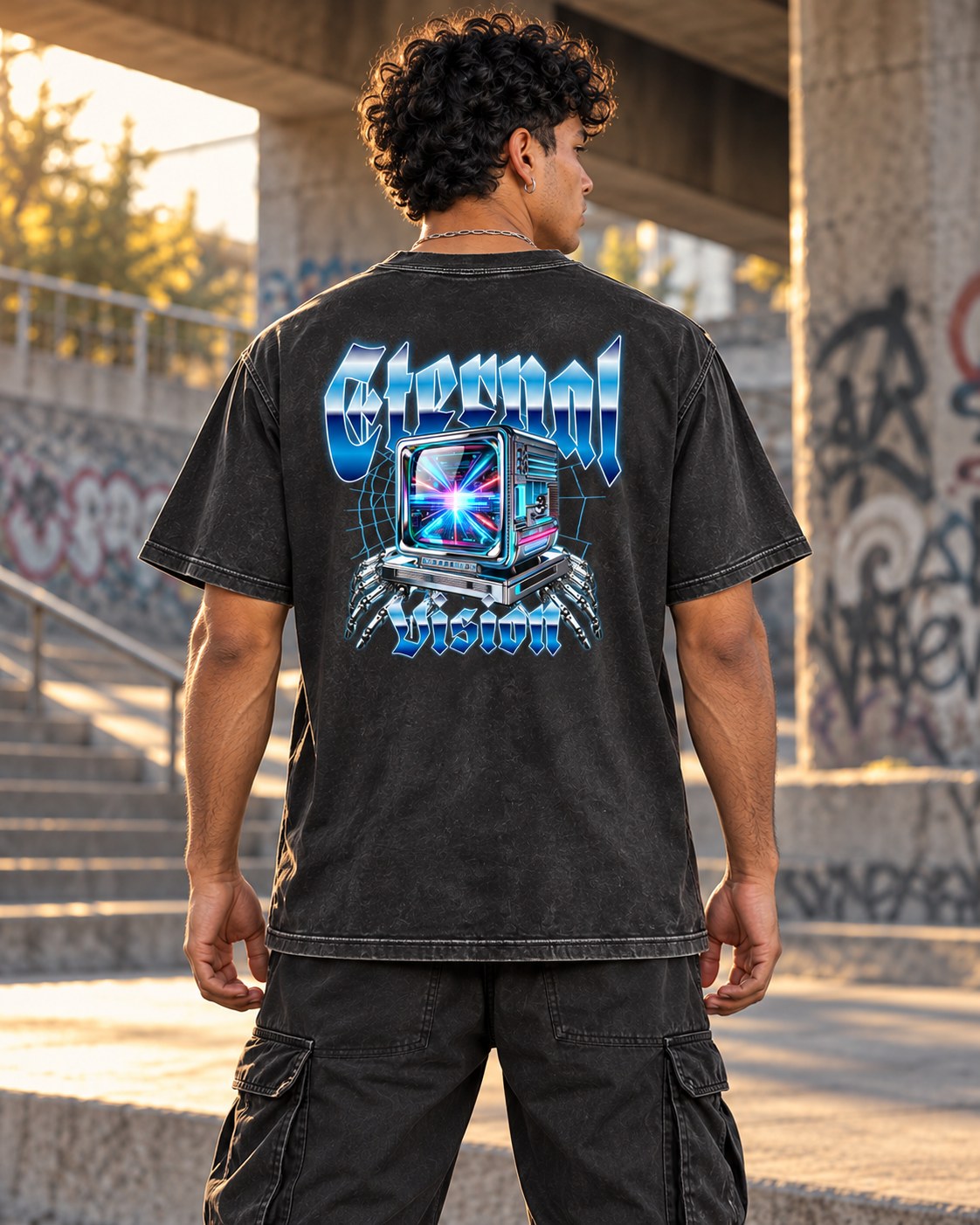 Polera Acid Wash Eternal Vision – foto con modelo (espalda) (imagen referencial)