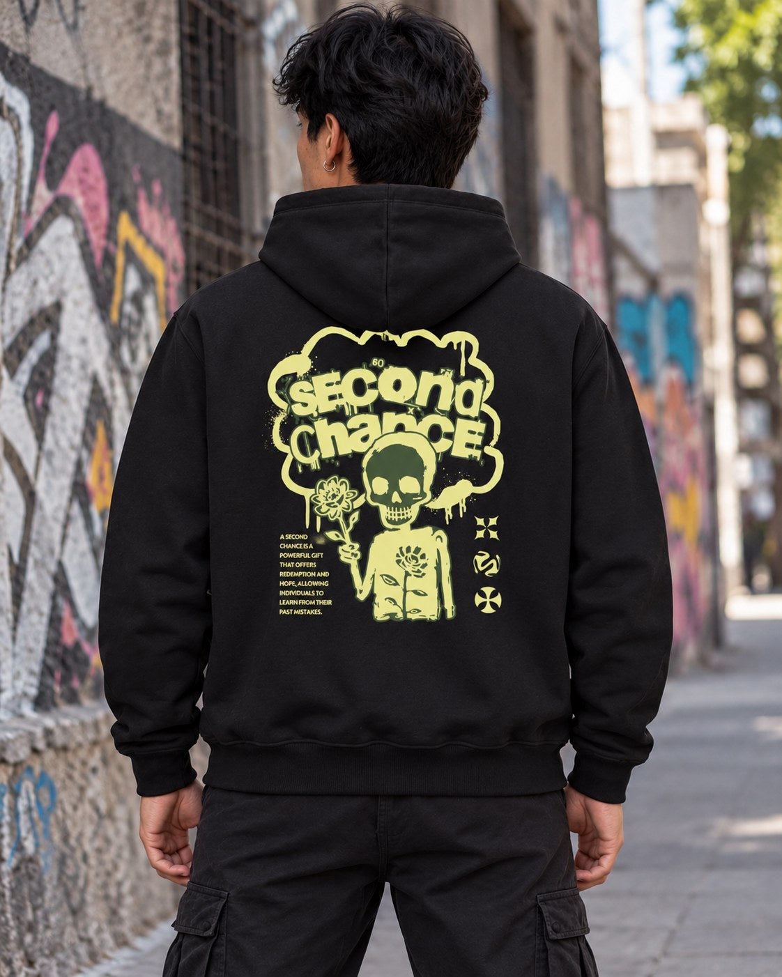 Polerón Green Skull – foto con modelo (espalda) (imagen referencial)
