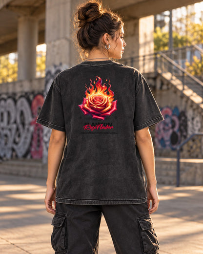 Polera Acid Wash Flame Rose – foto con modelo (espalda) (imagen referencial)