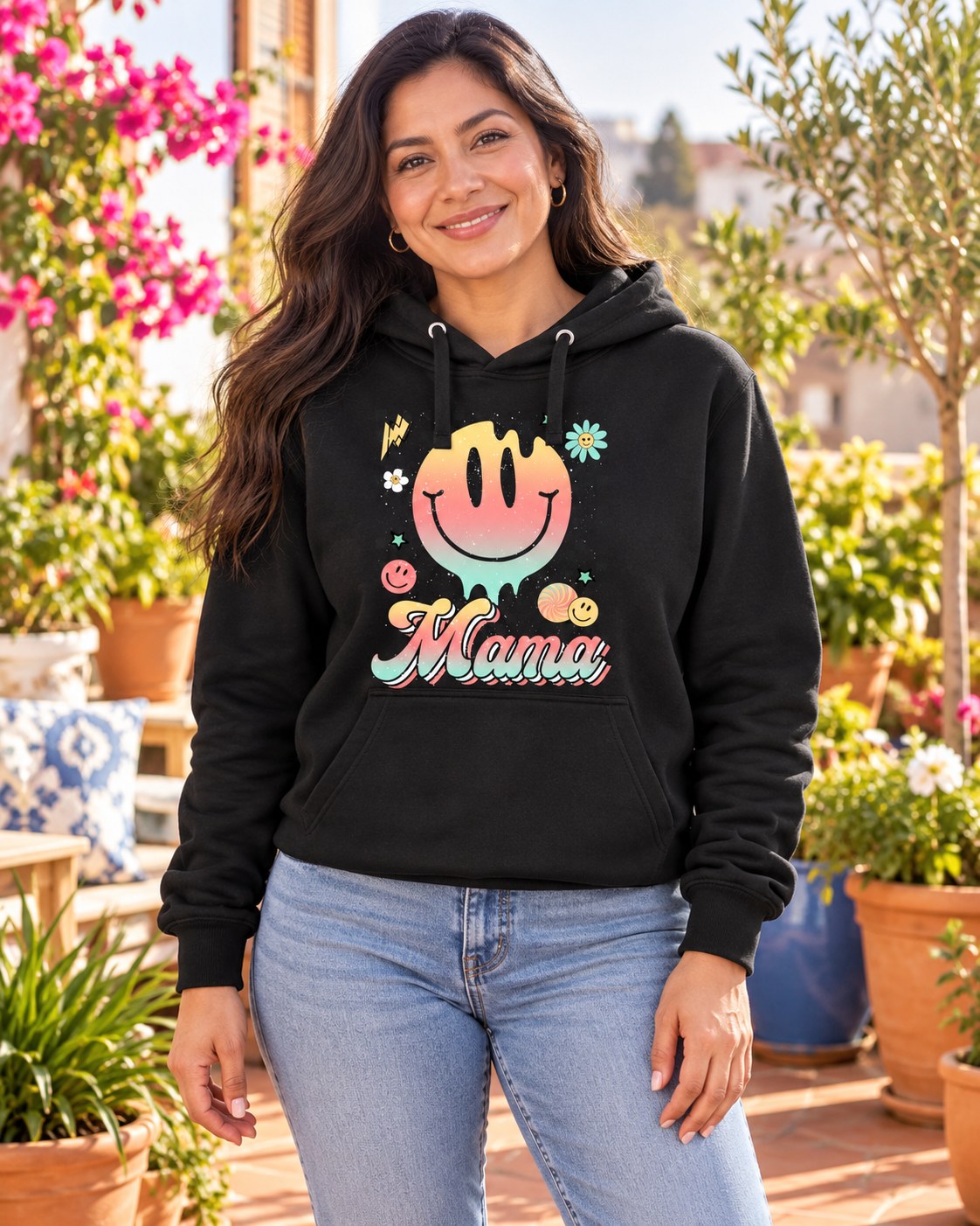 Polerón Mamá Retro Smile – foto con modelo (imagen referencial)