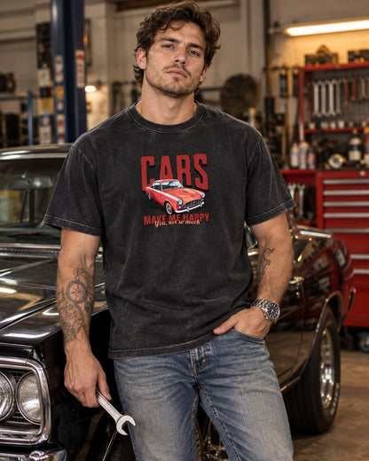 Polera Acid Cars Make Me Happy – foto con modelo (imagen referencial)