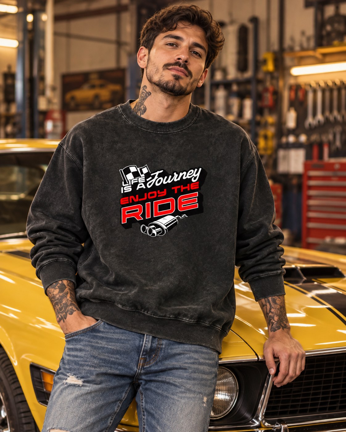 Polerón Polo Acid Wash Enjoy The Ride – foto con modelo (imagen referencial)