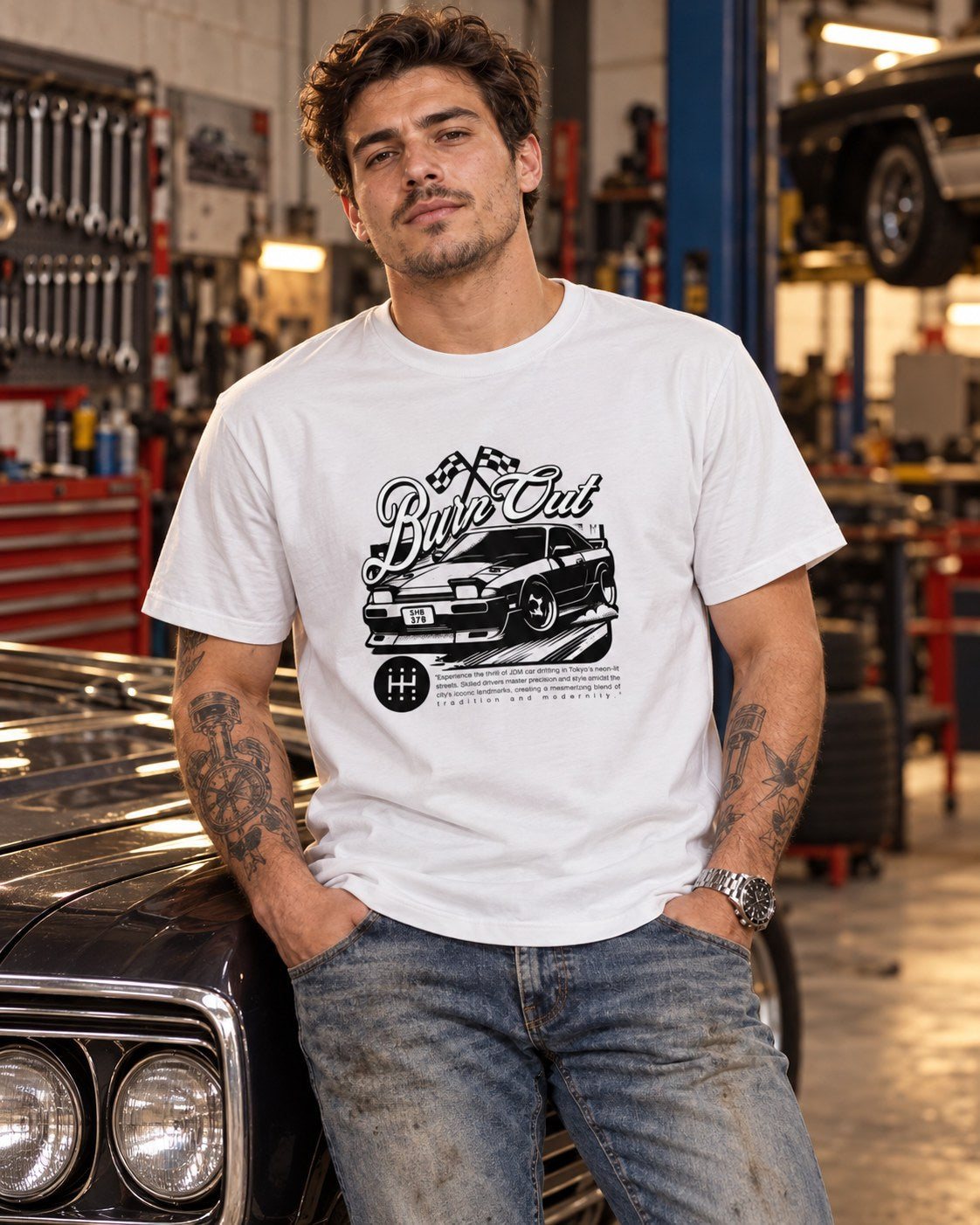 Polera Premium Burn Out – foto con modelo (imagen referencial)