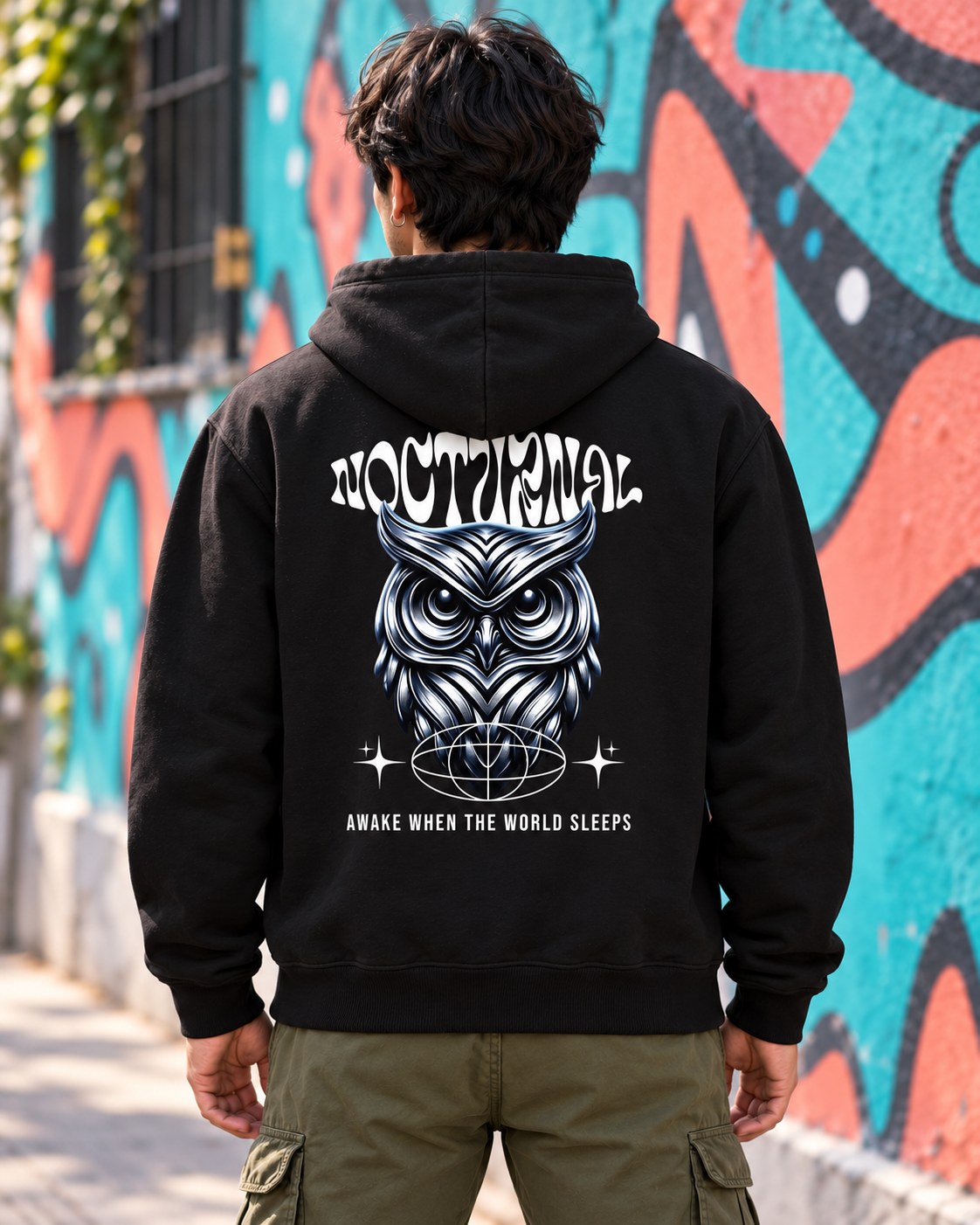 Polerón Nocturnal Owl – foto con modelo (espalda) (imagen referencial)