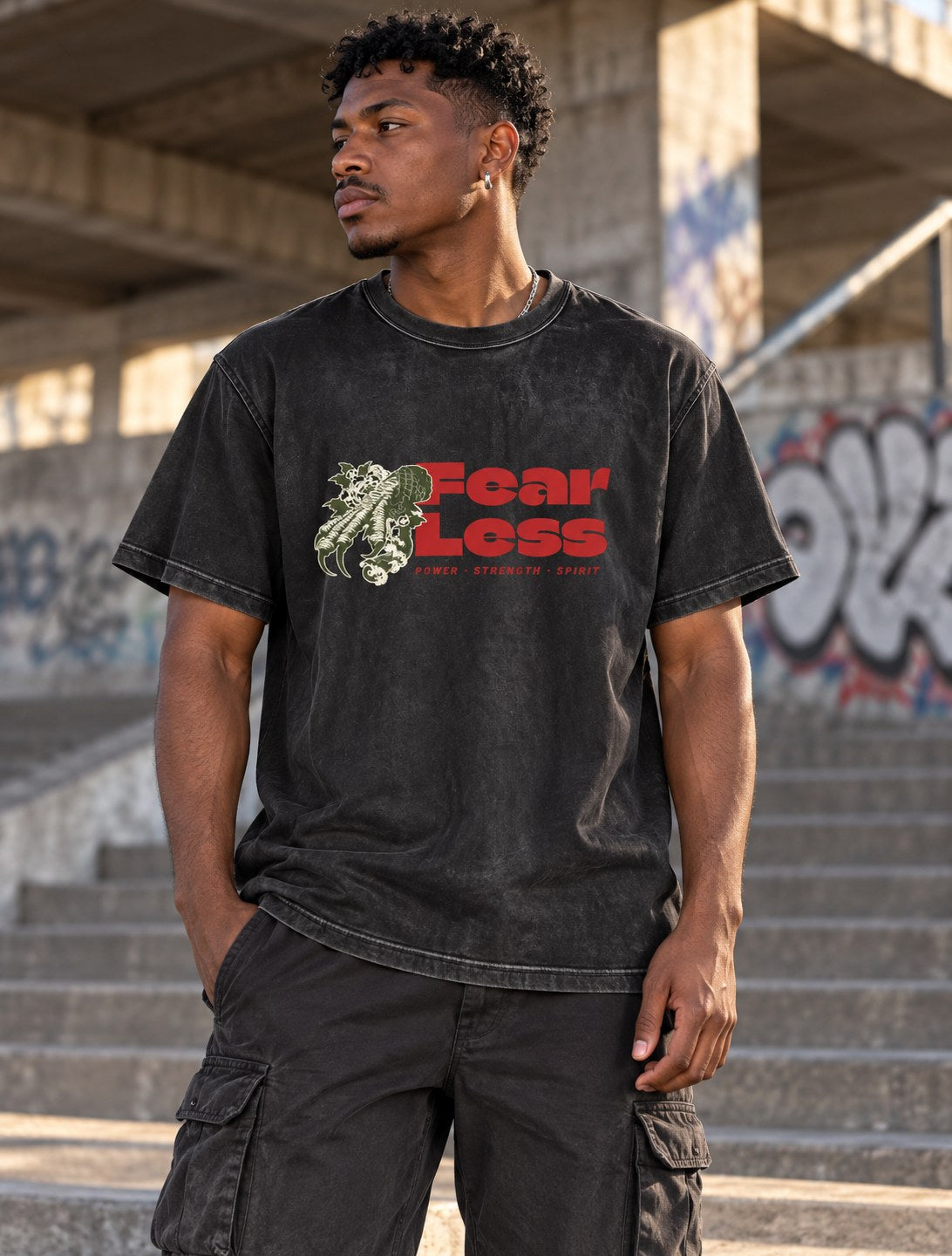 Polera Acid Wash Japan Dragon Spirit – foto con modelo (imagen referencial)