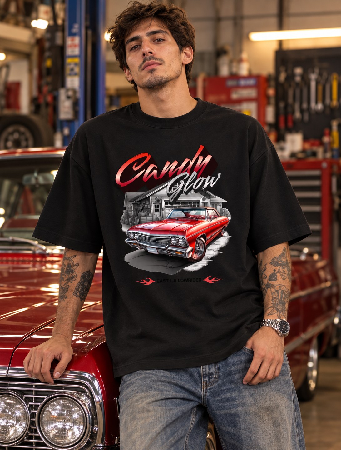 Polera Oversize Classic Car – foto con modelo (imagen referencial)