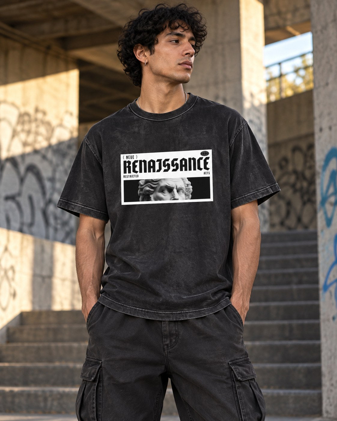 Polera Acid Wash Renaissance Sculpture – foto con modelo (imagen referencial)